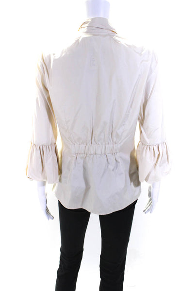 BCBGMAXAZRIA Womens 3/4 Flounce Sleeve Collared Button Down Shirt Beige Size M