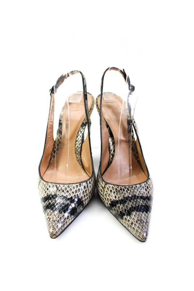 Sergio Rossi Womens Brown Snakeskin Print Pointed Toe Slingback Shoes Size 5