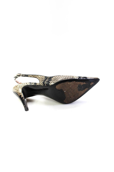 Sergio Rossi Womens Brown Snakeskin Print Pointed Toe Slingback Shoes Size 5