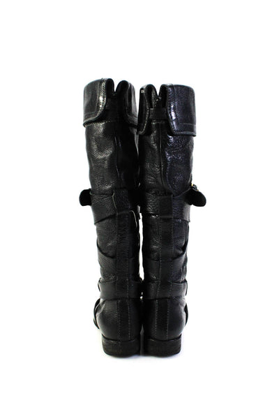 Chloe Womens Black Leather Buckle Criss Cross Knee High Boots Shoes Size 6