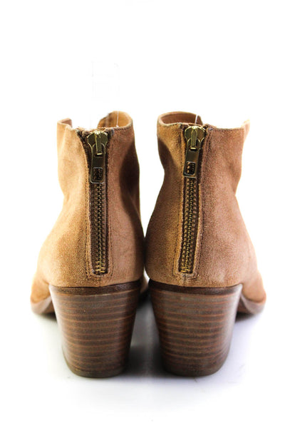 Vince Womens Pointed Toe Stacked Cuban Heel Ankle Boots Tan Suede Size 37 7