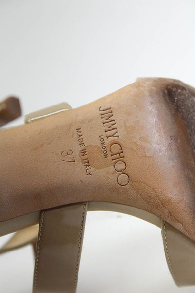 Jimmy Choo Womens Strappy Patent Leather Stiletto Pumps Beige Size 37 7