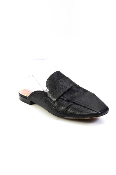 Linea Paolo Womens Square Toe Flat Leather Mules Loafers Black Size 7