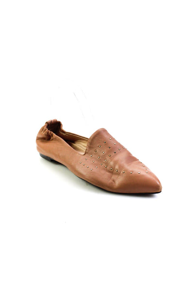 AGL Attilio Giusti Leombruni Womens Studded Point Toe Flats Tan Leather 37.5 7.5