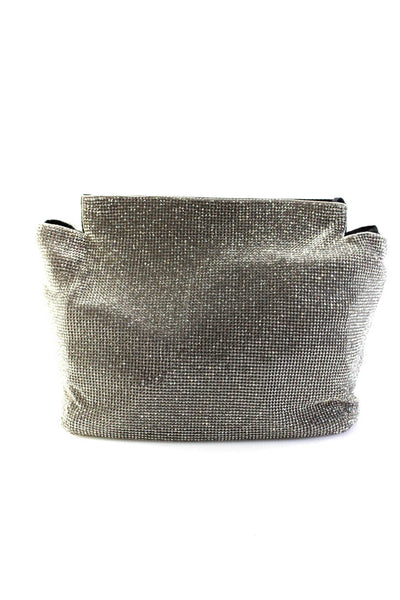 Kara Womens Small Magnetic Rhinestone Chain Mail Clutch Handbag Silver