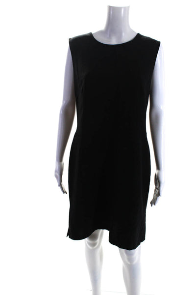 Agnona Womens Solid Black Crew Neck Zip Back Sleeveless Shift Dress Size 46