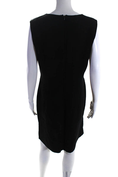 Agnona Womens Solid Black Crew Neck Zip Back Sleeveless Shift Dress Size 46