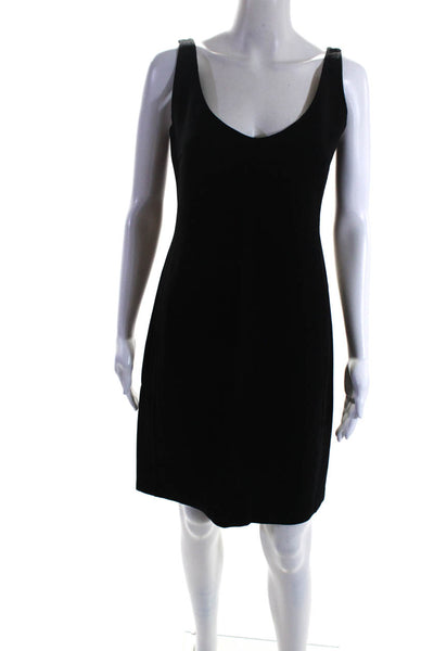 Agnona Womens Black Wool Scoop Neck Zip Back Sleeveless Shift Dress Size 48