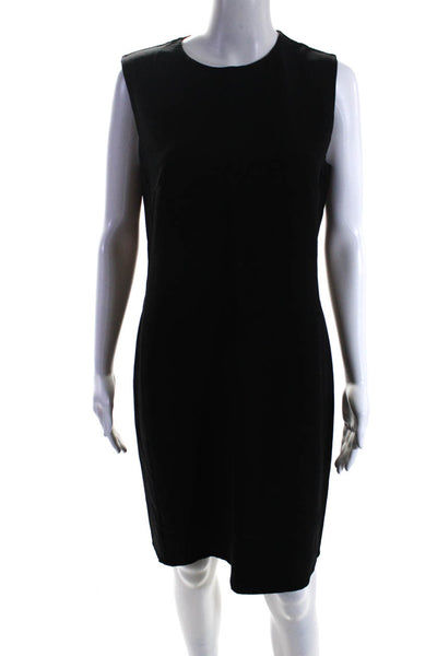 Agnona Womens Black Wool Crew Neck Zip Back Sleeveless Shift Dress Size 46