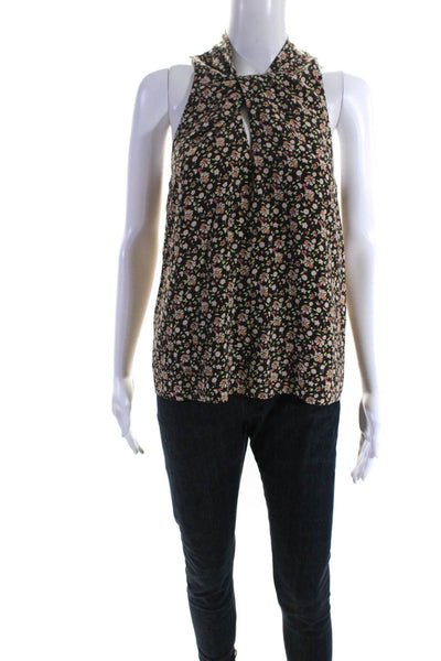 Joie Womens Brown Silk Floral Printed Crew Neck Sleeveless Blouse Top Size S