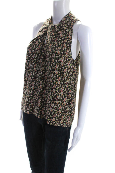 Joie Womens Brown Silk Floral Printed Crew Neck Sleeveless Blouse Top Size S