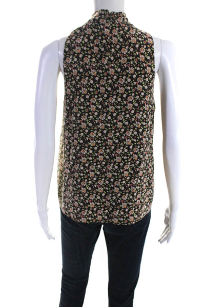 Joie Womens Brown Silk Floral Printed Crew Neck Sleeveless Blouse Top Size S