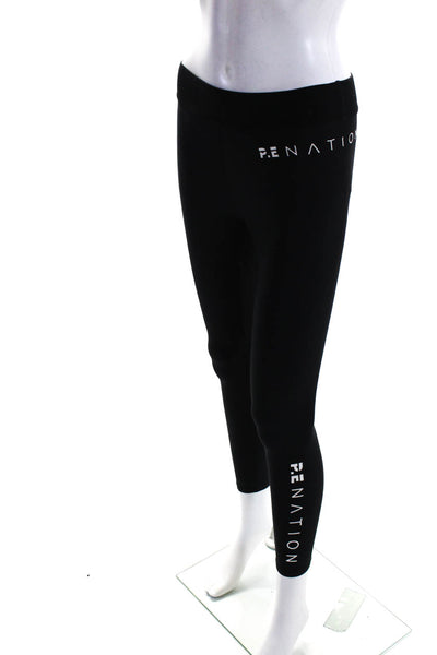 PE Nation Womens Elastic Waistband Graphic Activewear Leggings Black Size XS