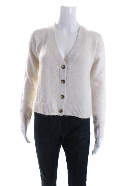 Intermix Womens Long Sleeve Metallic Button Down Sweater Beige Size P