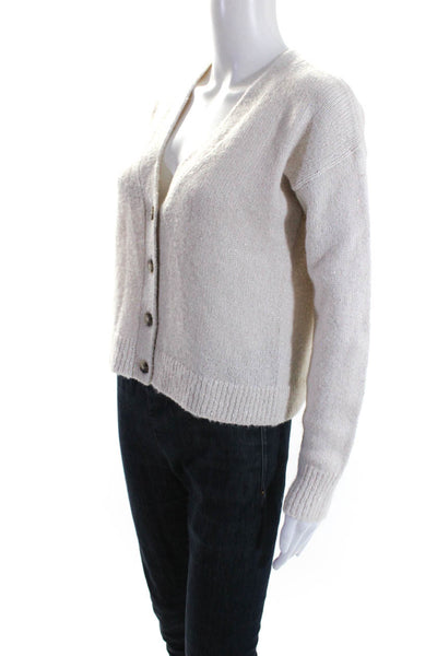 Intermix Womens Long Sleeve Metallic Button Down Sweater Beige Size P