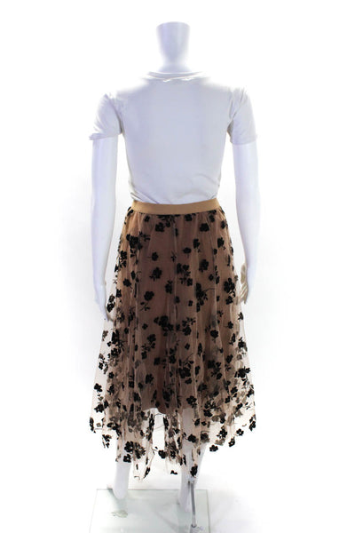 Chic Wish Women's Elastic Waist Sheer Lined Floral Midi Skirt Brown Size 2XL