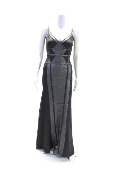 Herve Leger Womens Sweetheart Neckline Coated Fit Flare Gown Gray Size XS