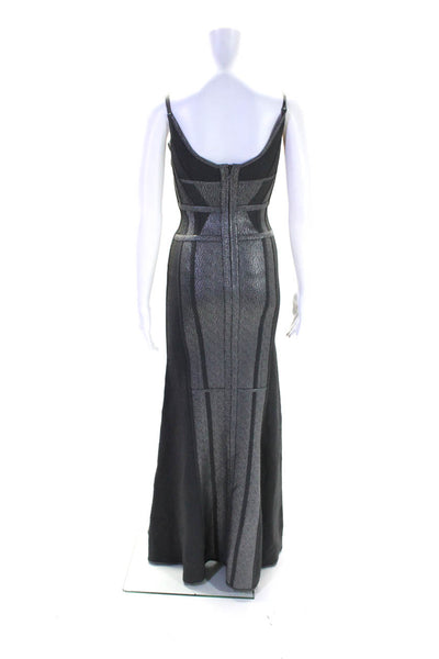 Herve Leger Womens Sweetheart Neckline Coated Fit Flare Gown Gray Size XS