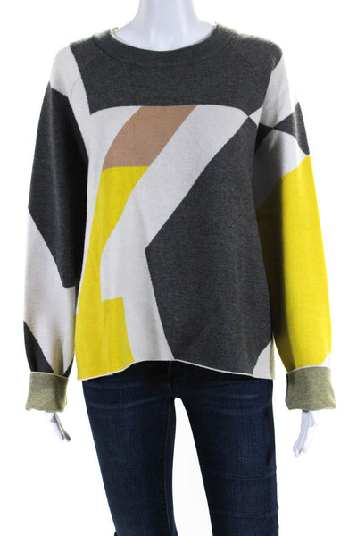 Rag & Bone Womens Pullover Crew Neck Sweater Gray White Yellow Wool Size Large