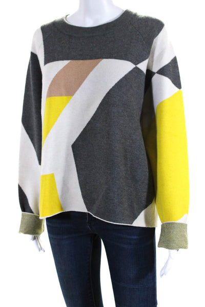 Rag & Bone Womens Pullover Crew Neck Sweater Gray White Yellow Wool Size Large