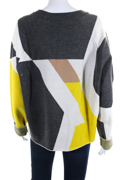 Rag & Bone Womens Pullover Crew Neck Sweater Gray White Yellow Wool Size Large