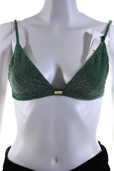 Fae Women's Glitter Triangle Swimsuit Top Green Size S