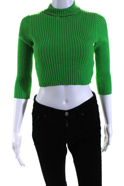 Superdown Women's Mock Neck Long Sleeves Ribbed Cropped Top Green Size S