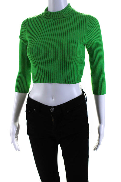 Superdown Women's Mock Neck Long Sleeves Ribbed Cropped Top Green Size S