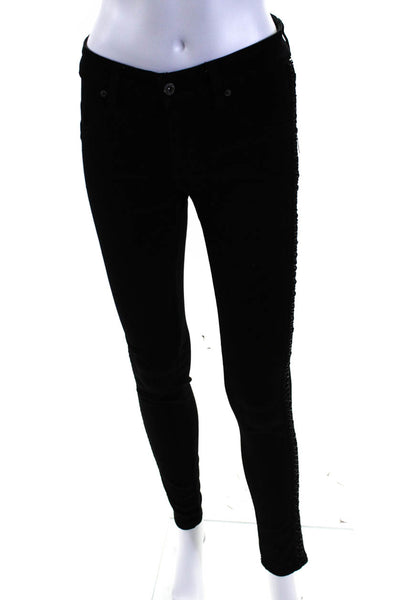 Carmar Women's Midrise Leather Trim Pockets Skinny Pant Black Size 26