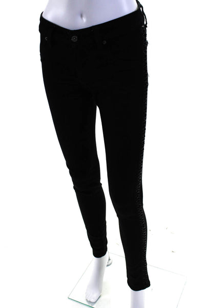 Carmar Women's Midrise Leather Trim Pockets Skinny Pant Black Size 26