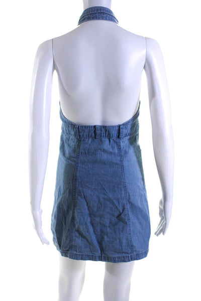 Free People Women's Collared Halter Light Wash Denim Mini Dress Size XS