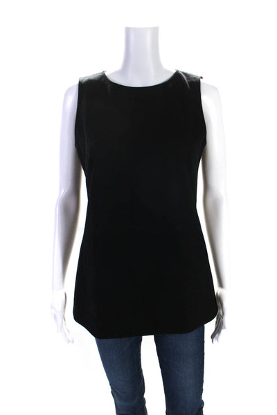 Theory Womens Solid Black Wool Crew Neck Zip Back Sleeveless Blouse Top Size S