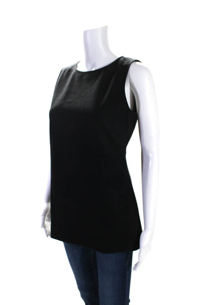 Theory Womens Solid Black Wool Crew Neck Zip Back Sleeveless Blouse Top Size S