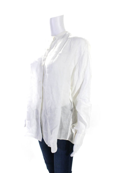 J Crew Womens White Linen Crew Neck Long Sleeve Button Down Blouse Top Size M