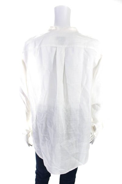 J Crew Womens White Linen Crew Neck Long Sleeve Button Down Blouse Top Size M