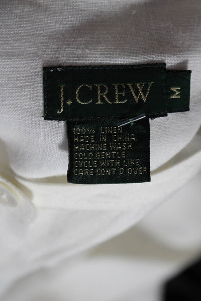 J Crew Womens White Linen Crew Neck Long Sleeve Button Down Blouse Top Size M