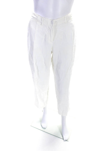 Theory Womens White Linen High Rise Pleated Straight Leg Pants Size 6