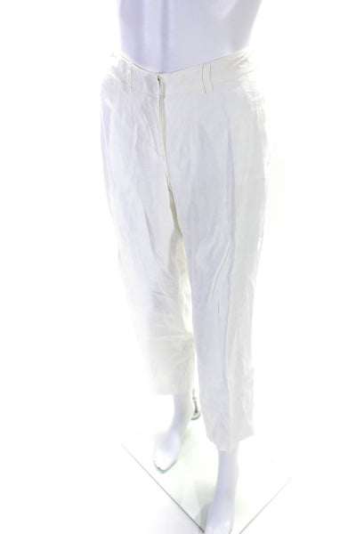 Theory Womens White Linen High Rise Pleated Straight Leg Pants Size 6