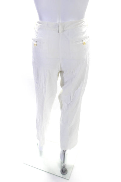 Theory Womens White Linen High Rise Pleated Straight Leg Pants Size 6