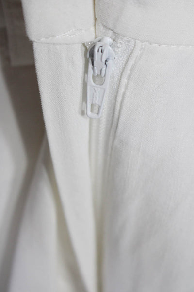 Theory Womens White Linen High Rise Pleated Straight Leg Pants Size 6