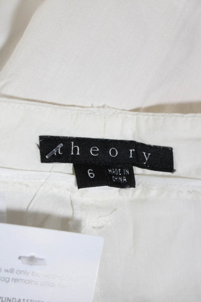 Theory Womens White Linen High Rise Pleated Straight Leg Pants Size 6