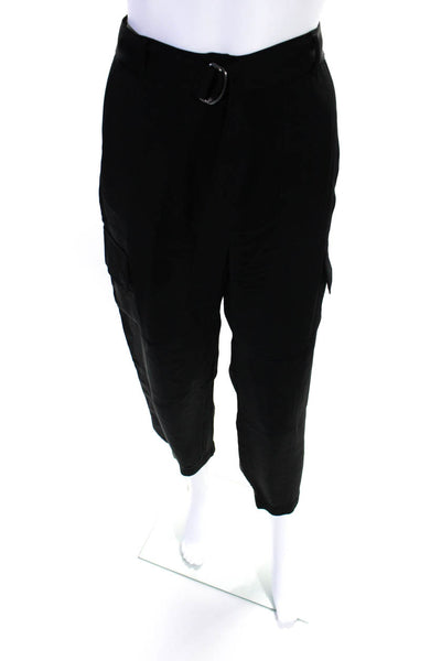 Theory Womens Black Silk Belt High Rise Straight Leg Cargo Pants Size 4