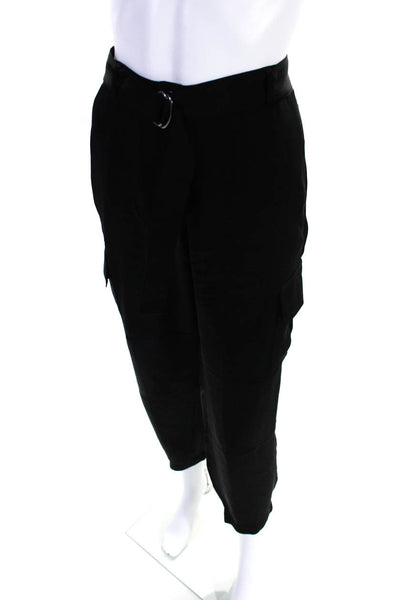 Theory Womens Black Silk Belt High Rise Straight Leg Cargo Pants Size 4