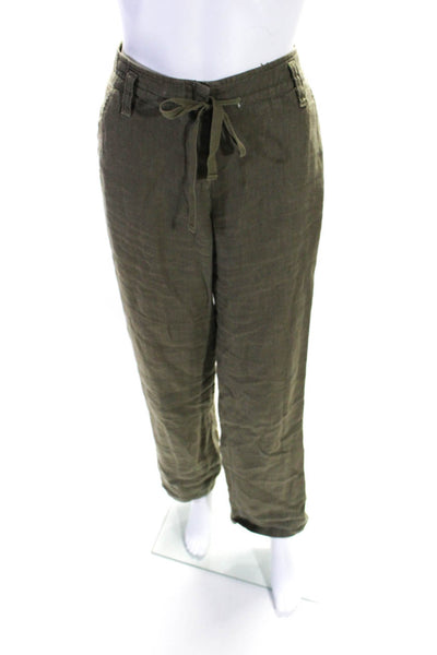 J Crew Womens Green Linen High Rise Drawstring Straight Leg Pants Size 2