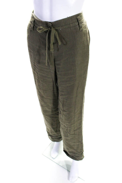 J Crew Womens Green Linen High Rise Drawstring Straight Leg Pants Size 2