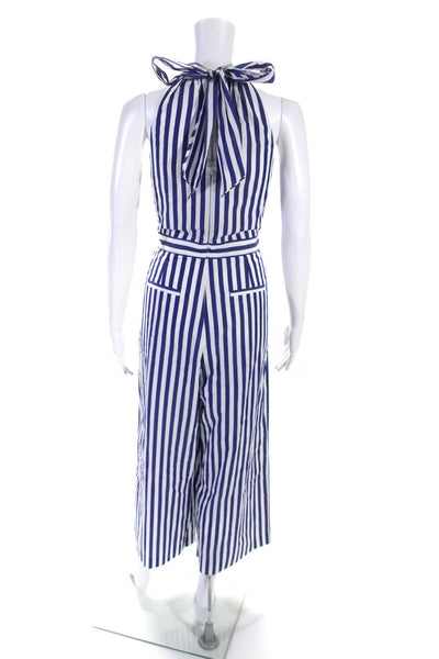 J Crew Womens Blue Cotton Striped Halter Sleeveless Wide Leg Jumpsuit Size 8