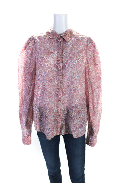 Ulla Johnson Womens Long Sleeve Floral Button Up Top Blouse Red Pink Size 12