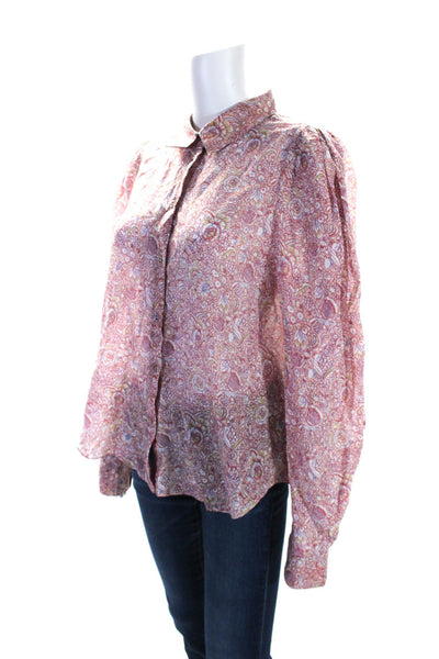 Ulla Johnson Womens Long Sleeve Floral Button Up Top Blouse Red Pink Size 12