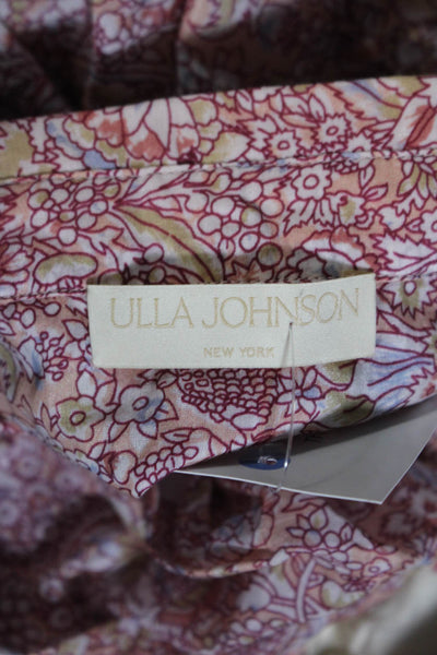 Ulla Johnson Womens Long Sleeve Floral Button Up Top Blouse Red Pink Size 12