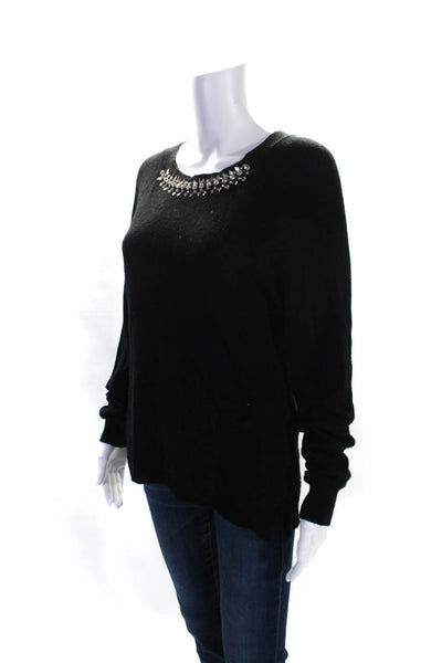 Rebecca Taylor Womens Embellished Crew Neck Sweater Black Wool Size Large